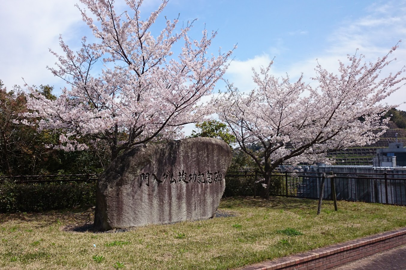 門入ダム竣工記念碑の桜