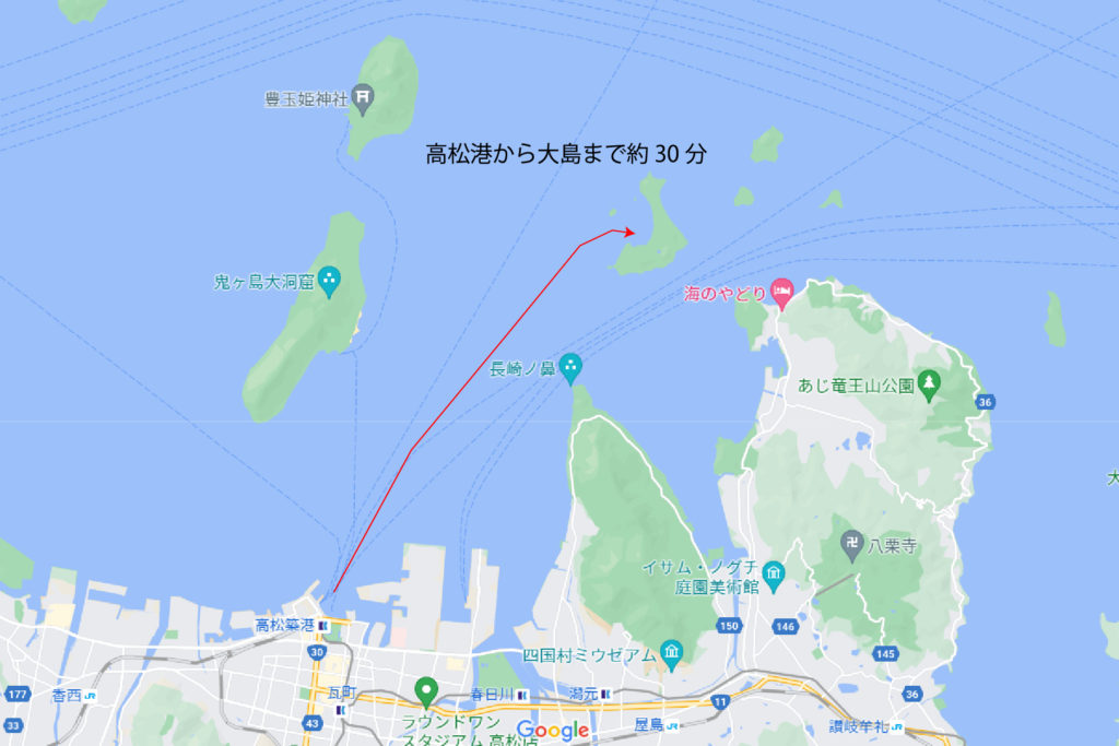 高松港から大島は約30分