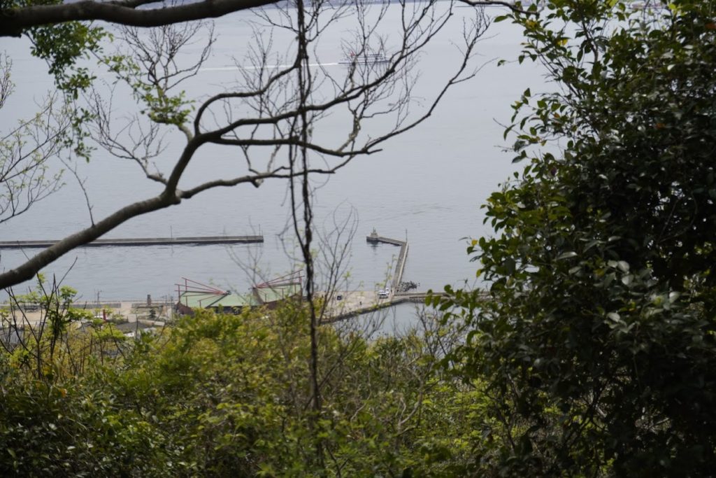 女木島灯台から日蓮山への道から見下ろす女木港